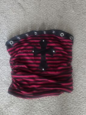 Striped Pink and Black Tube Top with Cross Detail